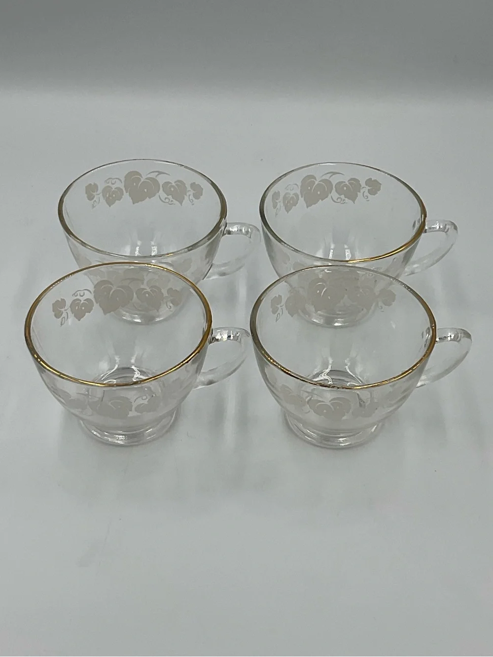 Vintage Anchor Hocking Grape Leaf Punch Cups with Gold Rims Set of 4